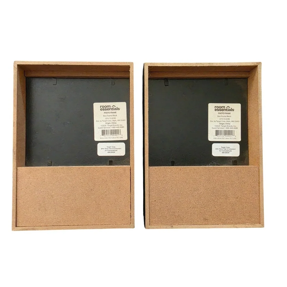 Set of 2 Black Wood 4x4 Box Photo Frames Room Essentials Modern Minimalist